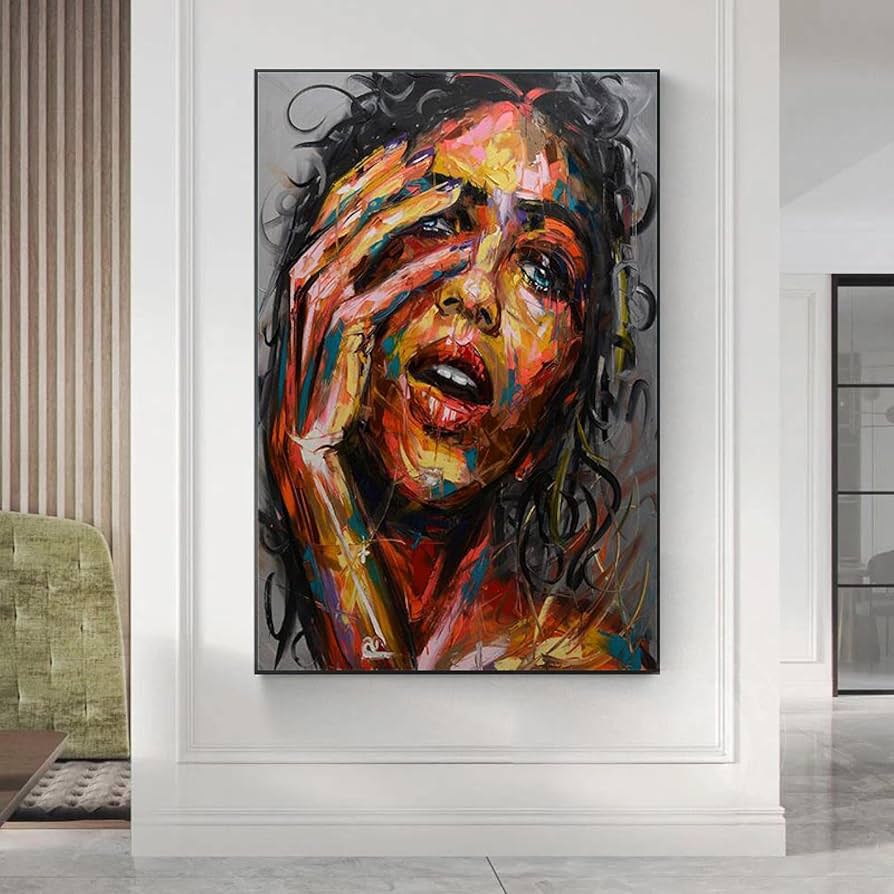 抽象画『鼻の赤い女』絵 現代美術 抽象的な具象絵画に描かれた悲しい女性の顔, 壁掛けアート